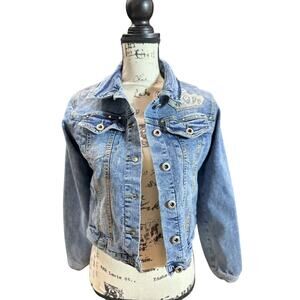 Repurposed Denim Jacket Size Small - One Of A Kind Design By Velvet Fox Boutique